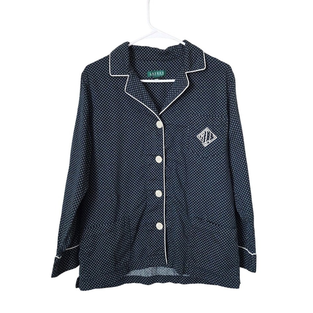LAUREN RALPH LAUREN VTG Preppy Button front sleeve shirt Nautical navy white M